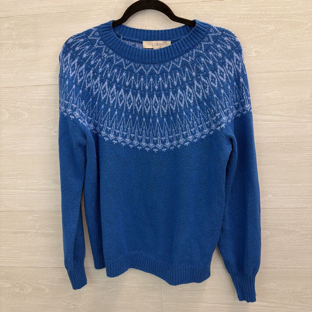 Loft Blue Print Knit Long Sleeve Sweater Small