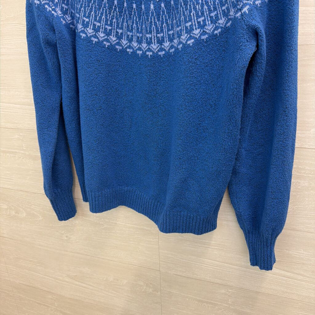 Loft Blue Print Knit Long Sleeve Sweater Small
