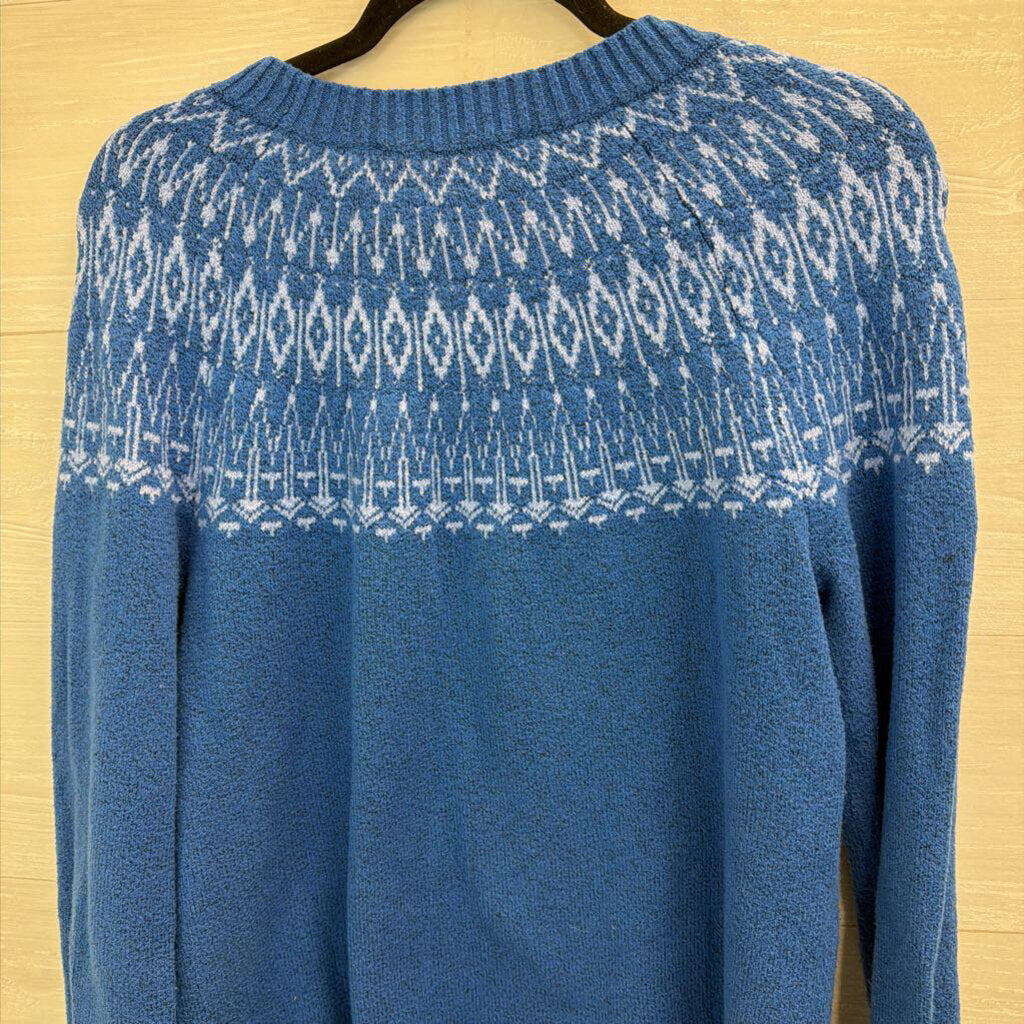 Loft Blue Print Knit Long Sleeve Sweater Small