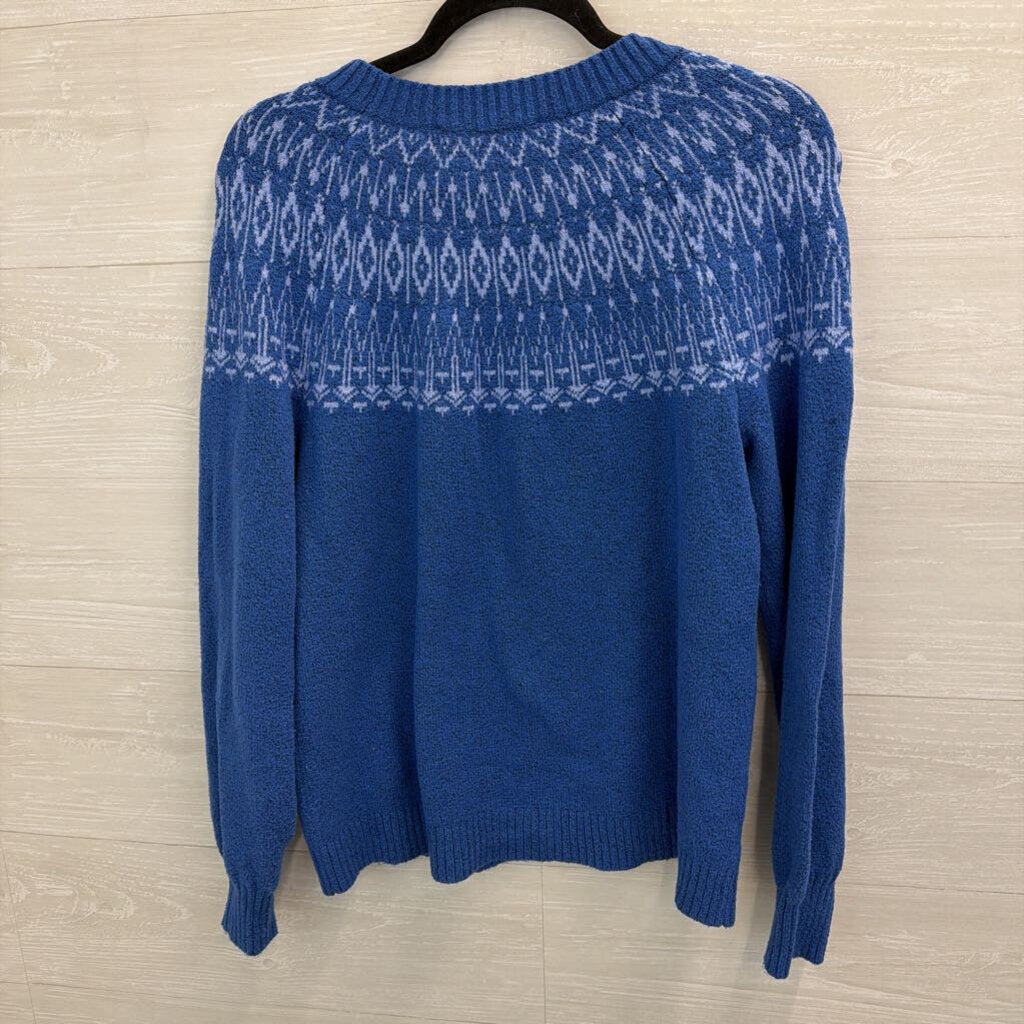 Loft Blue Print Knit Long Sleeve Sweater Small