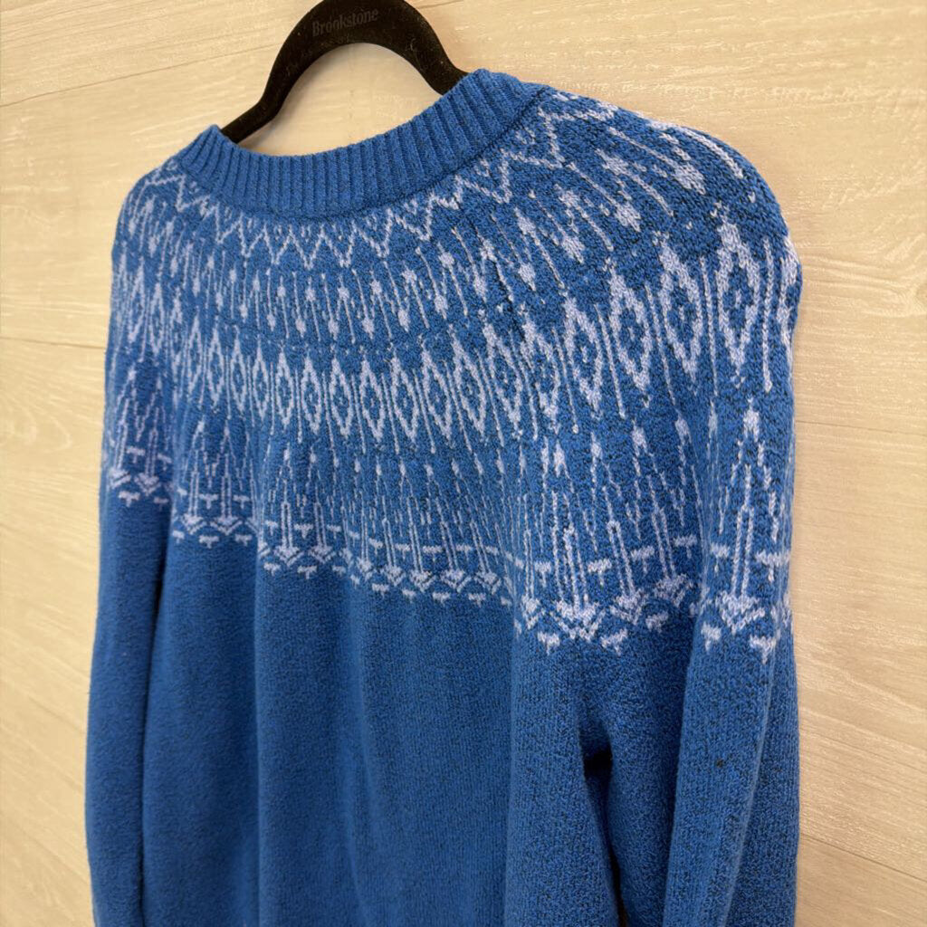 Loft Blue Print Knit Long Sleeve Sweater Small