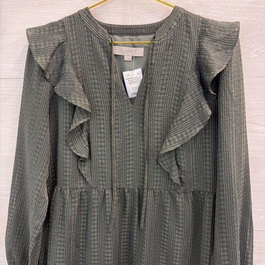 Loft Green Textured Long Sleeve Dress Small