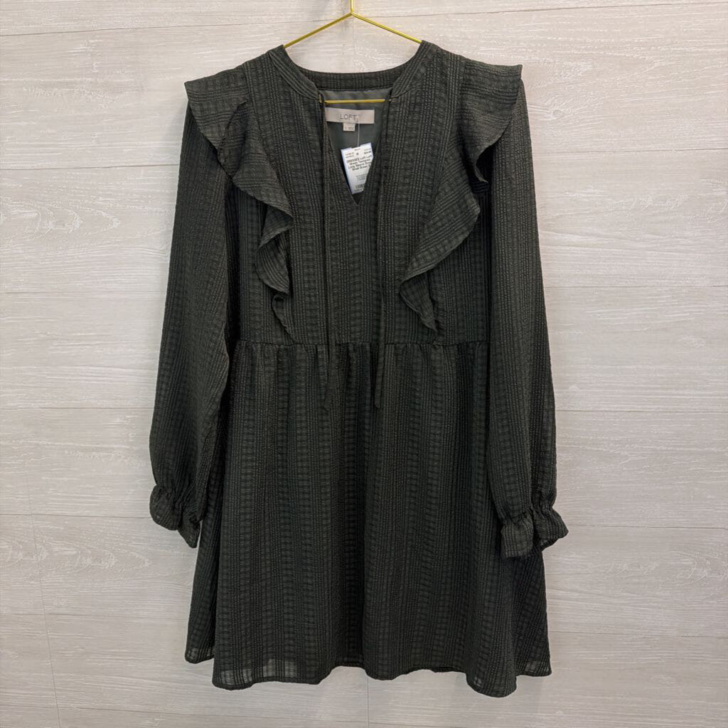 Loft Green Textured Long Sleeve Dress Small