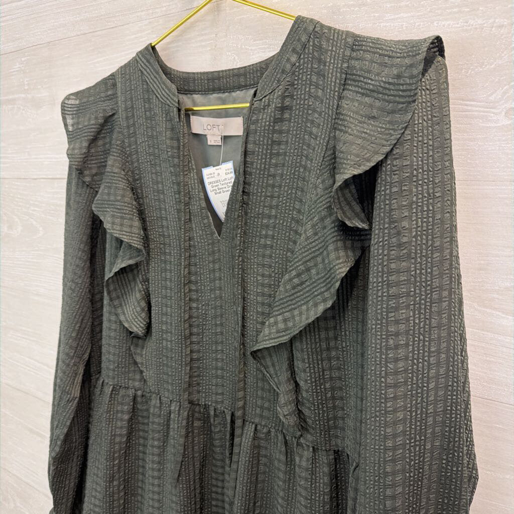 Loft Green Textured Long Sleeve Dress Small