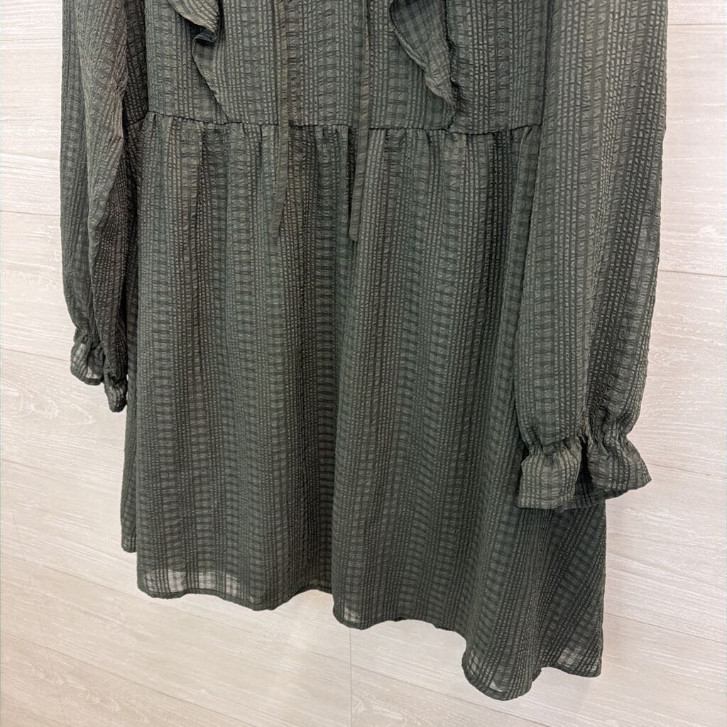 Loft Green Textured Long Sleeve Dress Small
