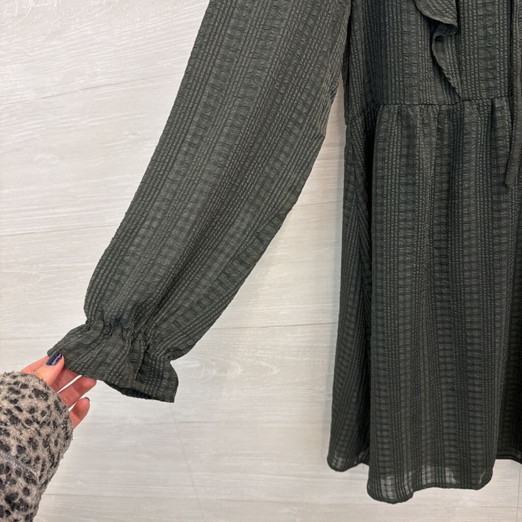 Loft Green Textured Long Sleeve Dress Small