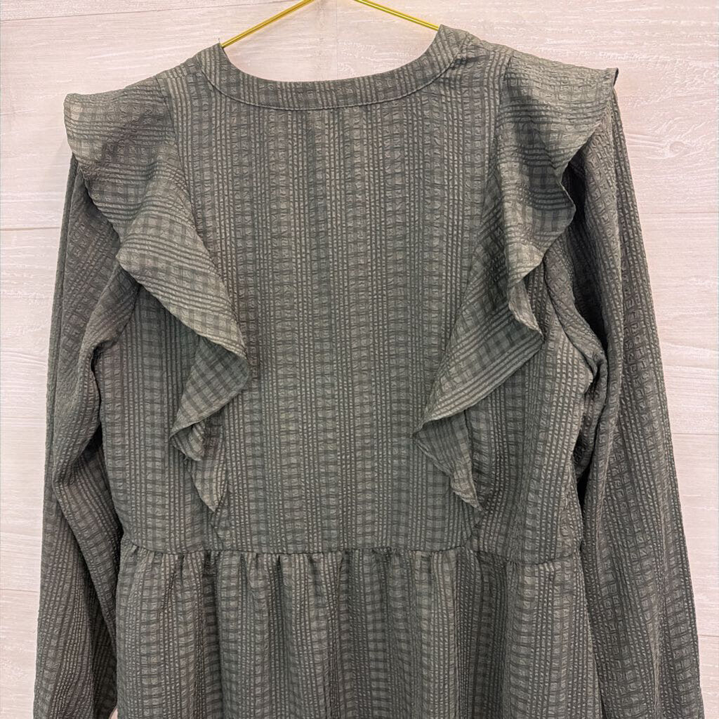 Loft Green Textured Long Sleeve Dress Small