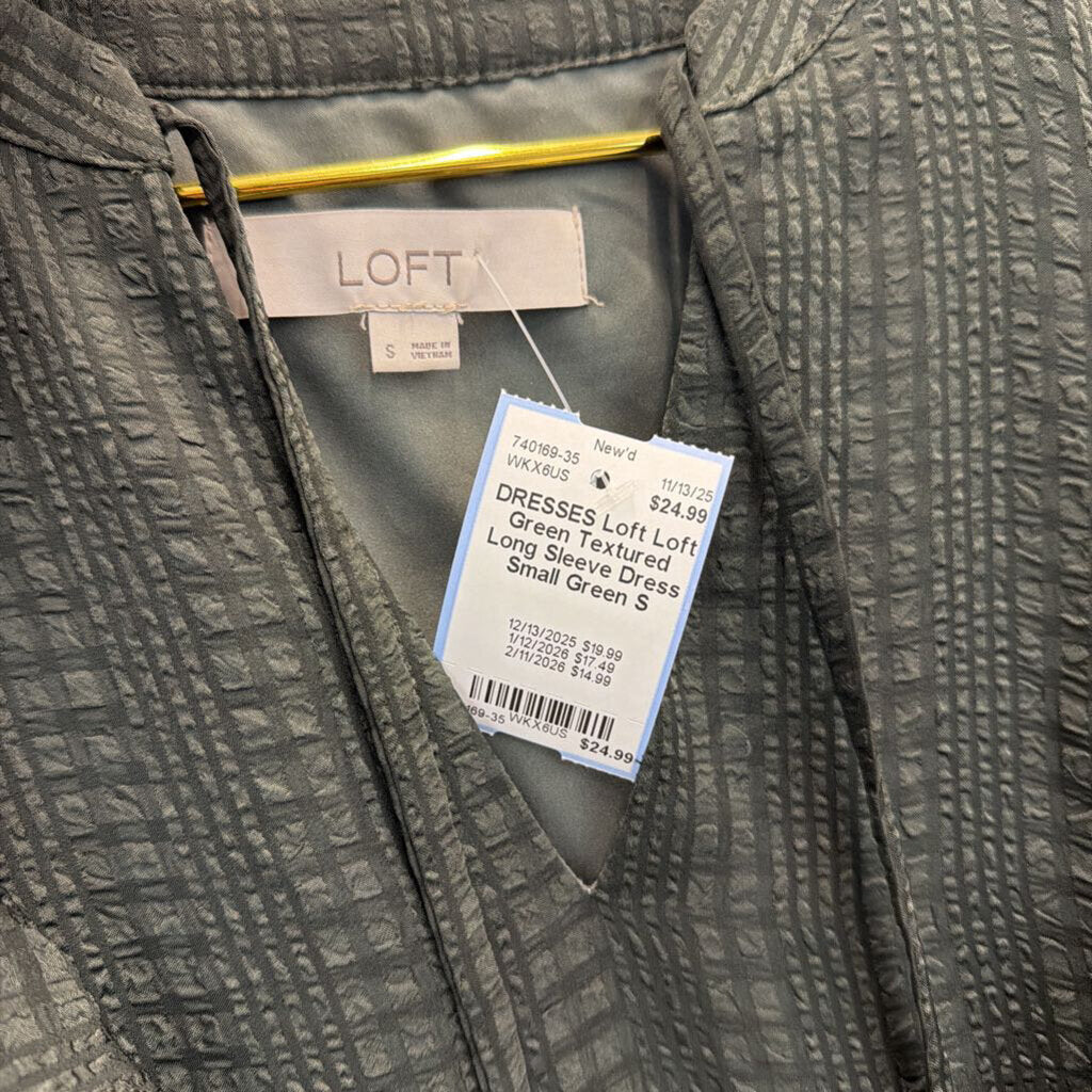 Loft Green Textured Long Sleeve Dress Small