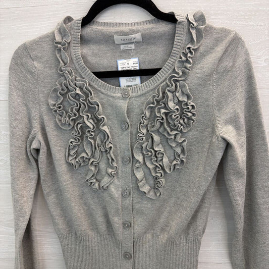 Van Heusen Grey Textured Ruffle Cardigan Sweater Small