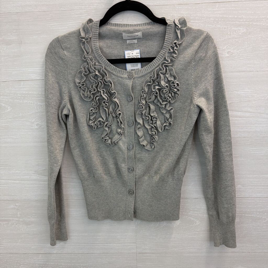 Van Heusen Grey Textured Ruffle Cardigan Sweater Small