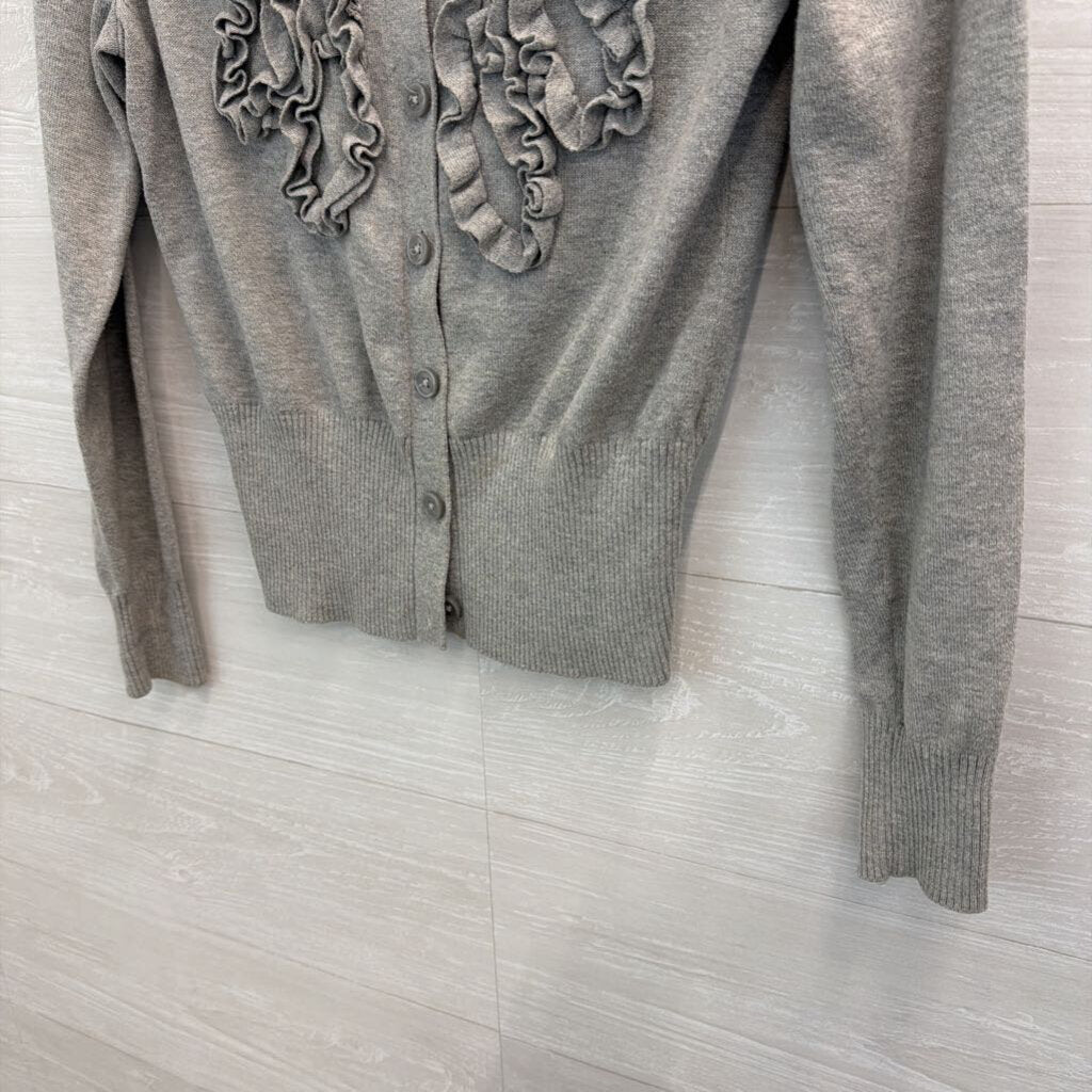 Van Heusen Grey Textured Ruffle Cardigan Sweater Small