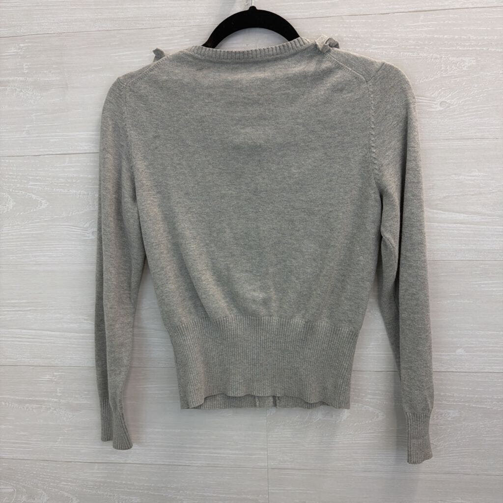 Van Heusen Grey Textured Ruffle Cardigan Sweater Small