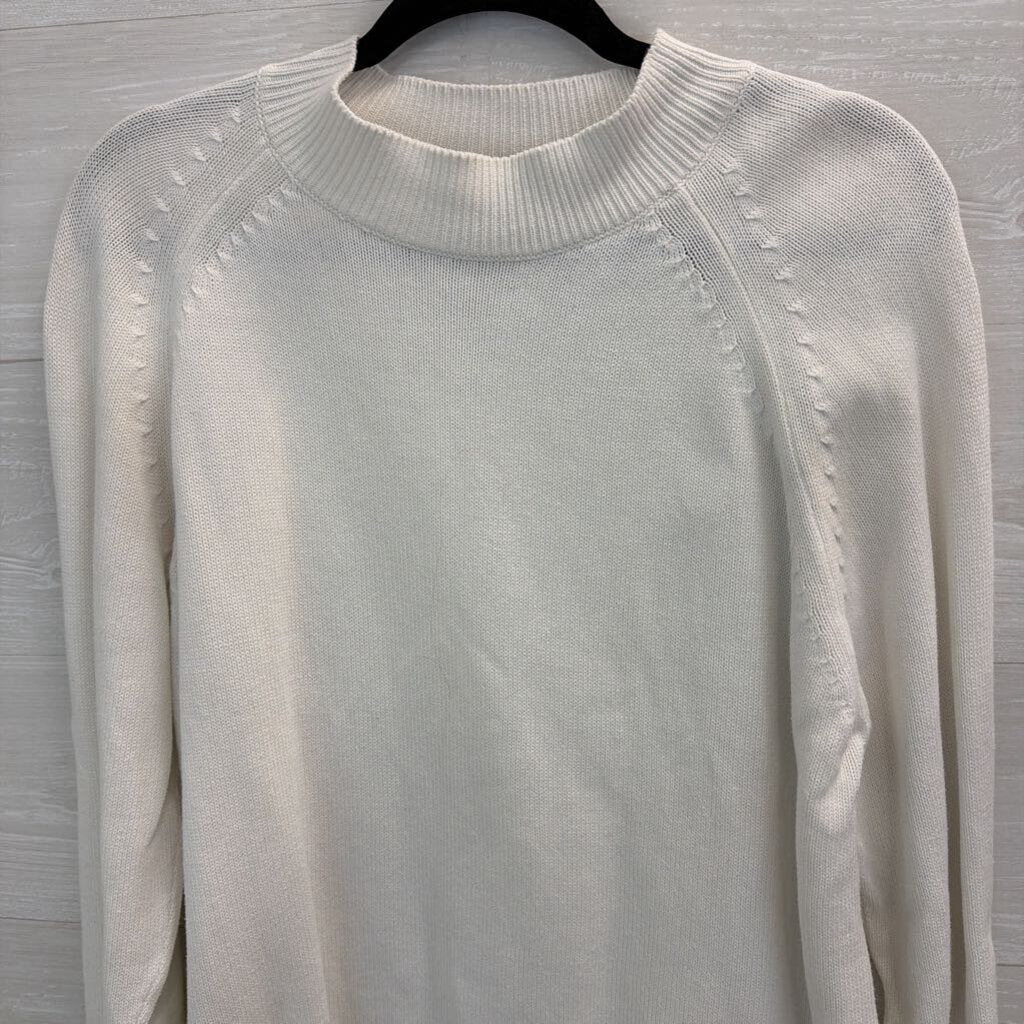 Quince White Knit Long Sleeve Mock Neck Top Large