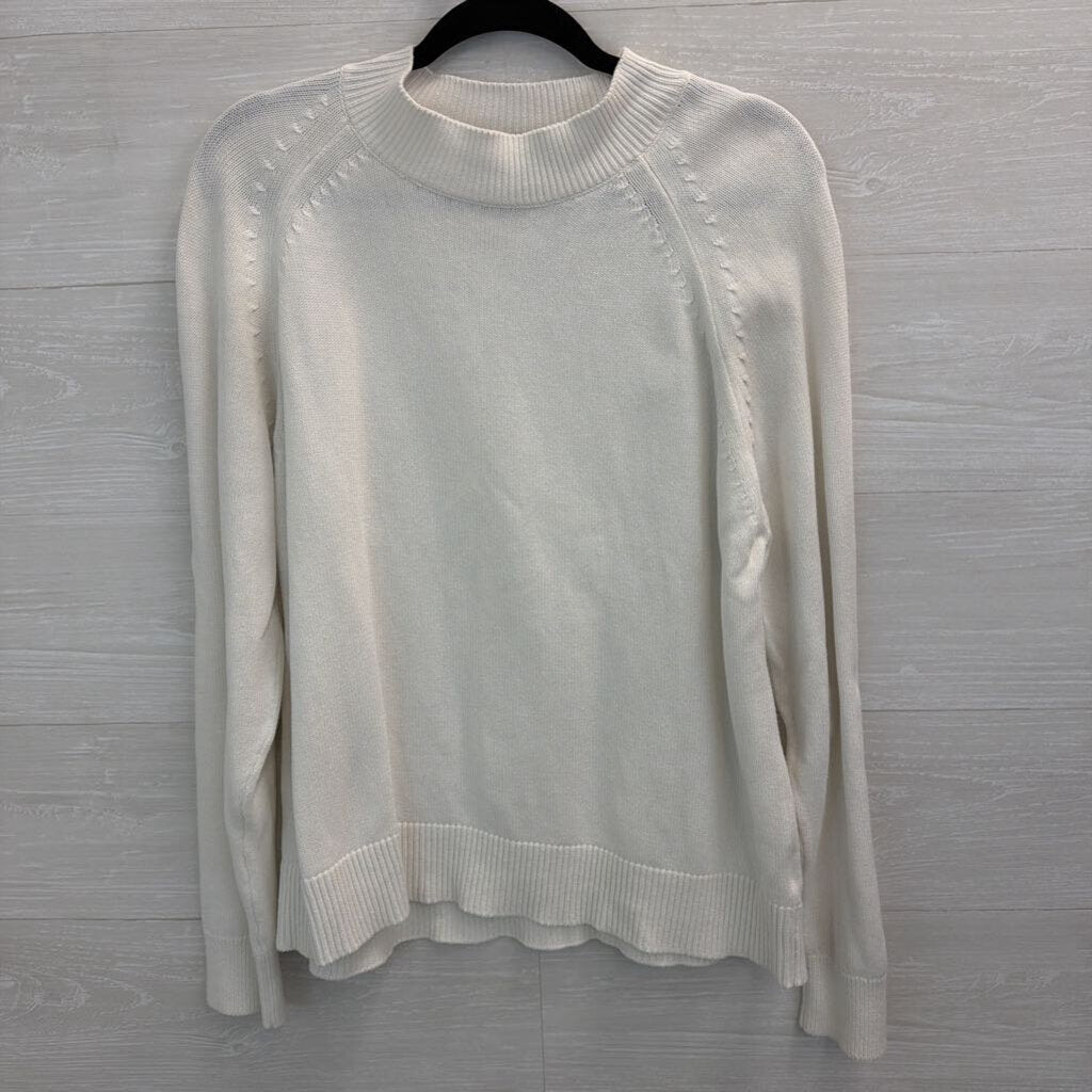 Quince White Knit Long Sleeve Mock Neck Top Large