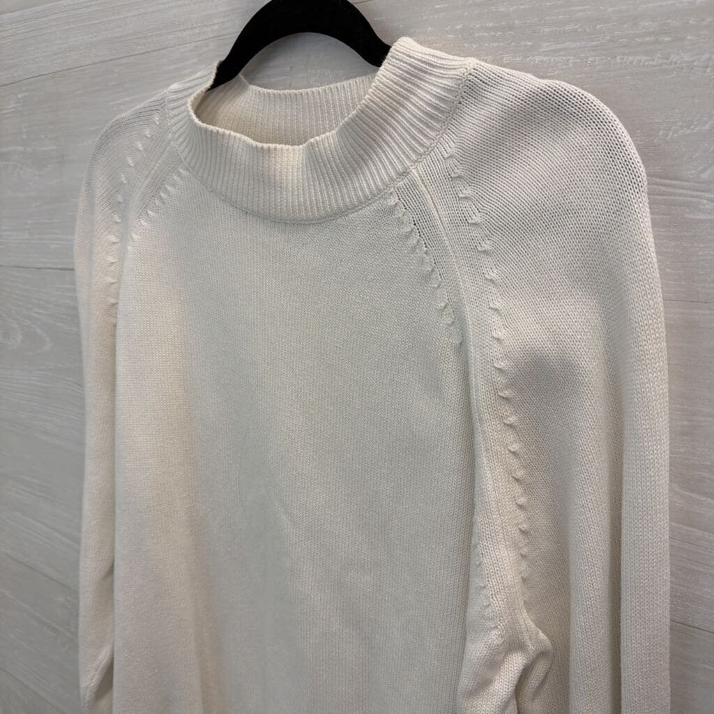 Quince White Knit Long Sleeve Mock Neck Top Large
