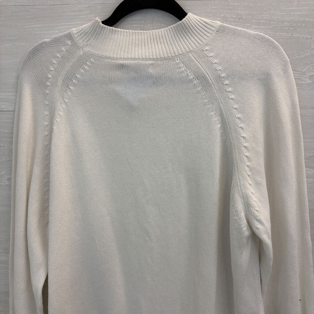 Quince White Knit Long Sleeve Mock Neck Top Large