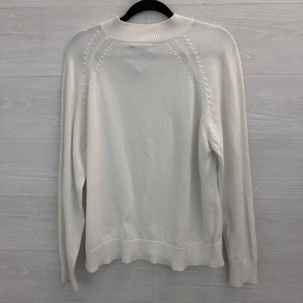Quince White Knit Long Sleeve Mock Neck Top Large