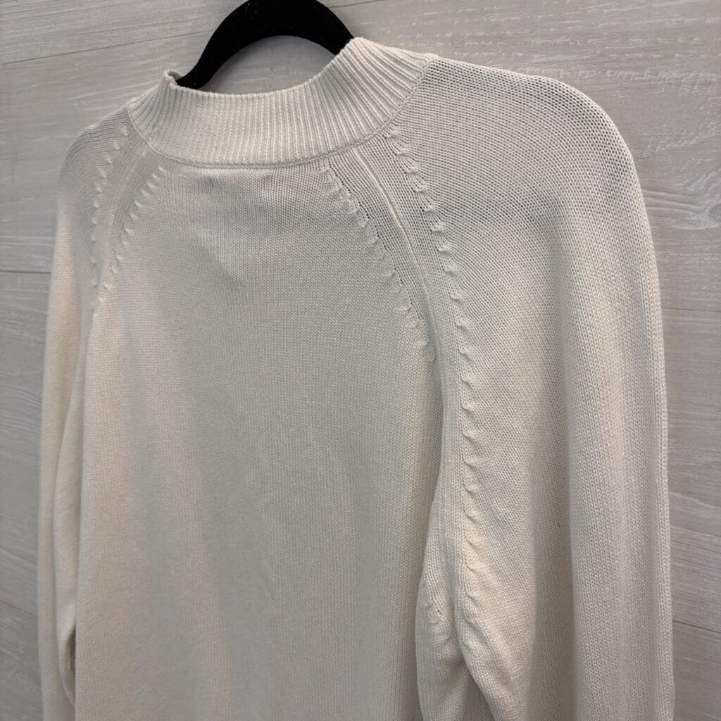 Quince White Knit Long Sleeve Mock Neck Top Large