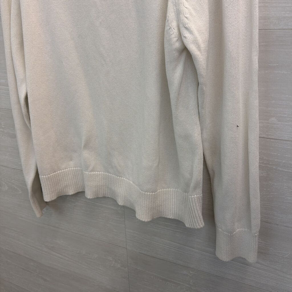 Quince White Knit Long Sleeve Mock Neck Top Large