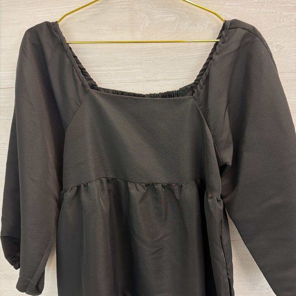 Levi Black Long Puff Sleeve Tiered Dress Small