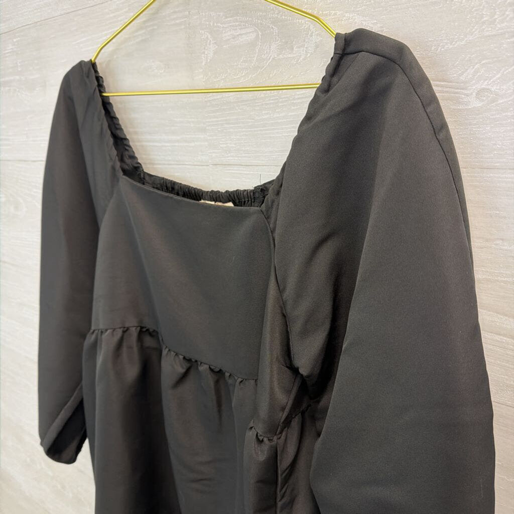 Levi Black Long Puff Sleeve Tiered Dress Small