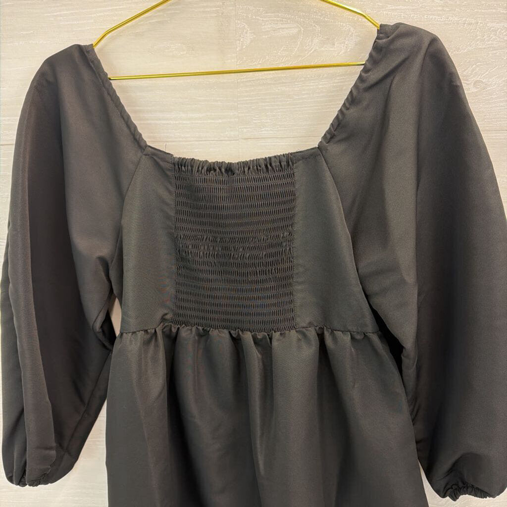 Levi Black Long Puff Sleeve Tiered Dress Small