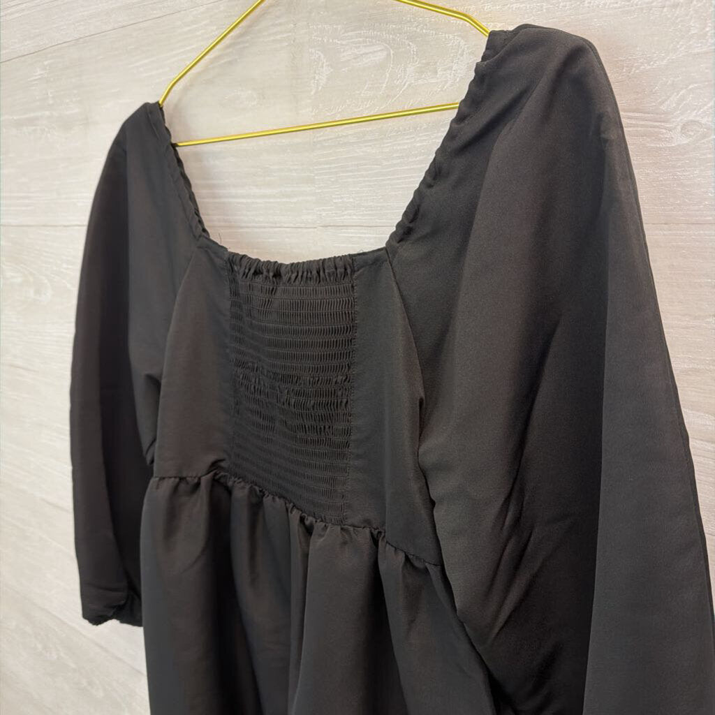 Levi Black Long Puff Sleeve Tiered Dress Small