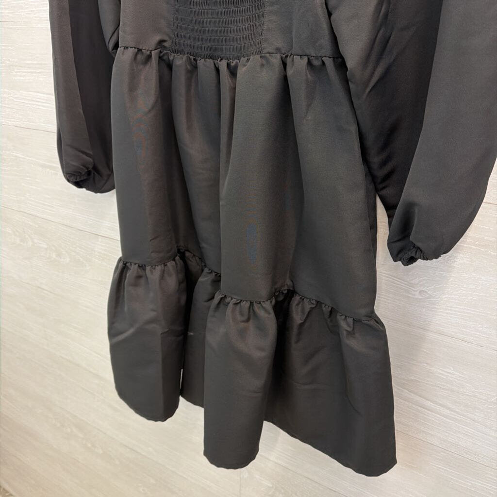 Levi Black Long Puff Sleeve Tiered Dress Small