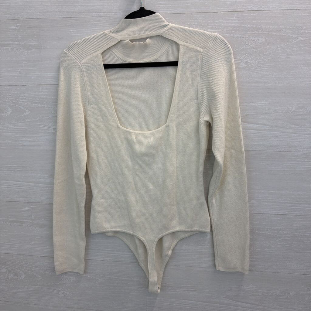 Abercrombie and Fitch Cream Ribbed Mock Neck Long Sleeve Bodysuit Extra Large