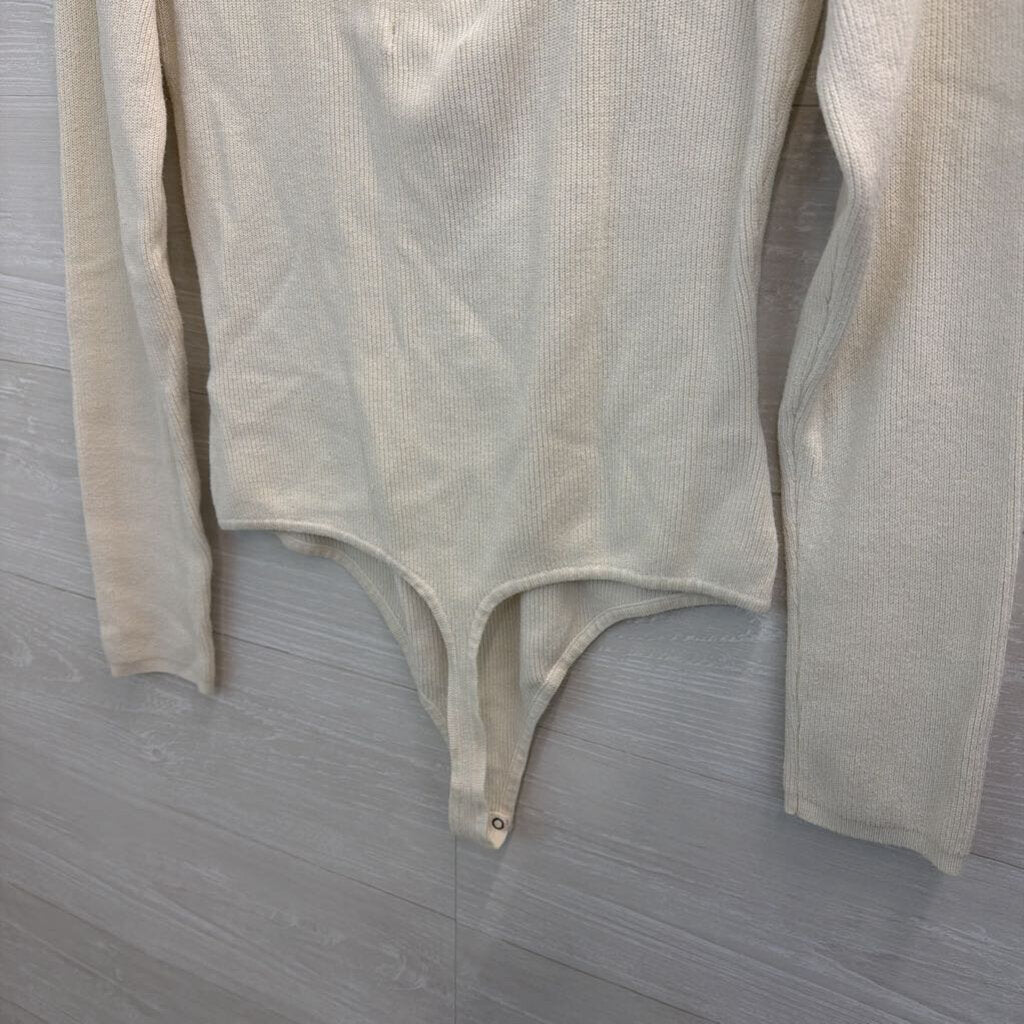 Abercrombie and Fitch Cream Ribbed Mock Neck Long Sleeve Bodysuit Extra Large