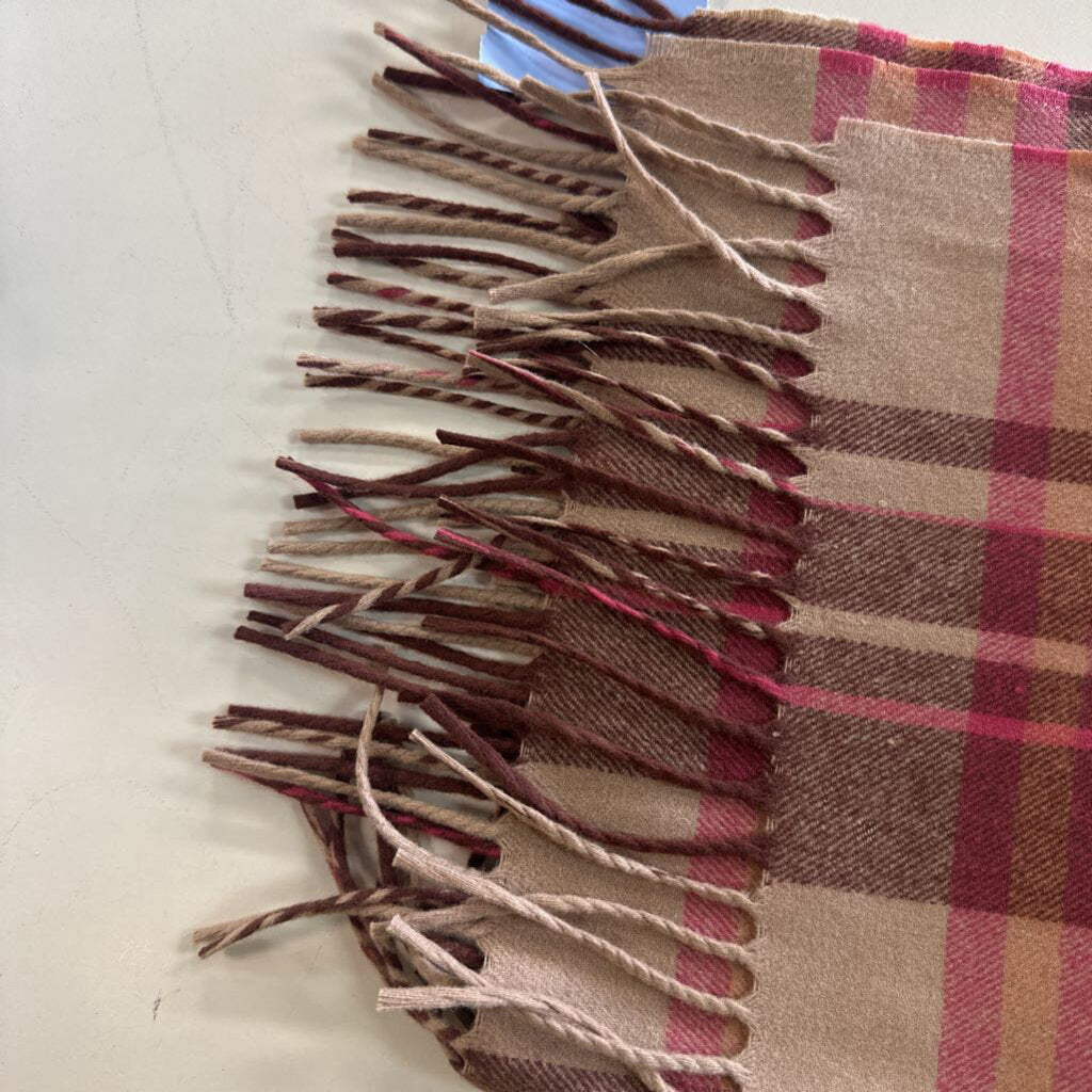 Pendleton Brown/ Red Plaid 100% Virgin Wool Scarf