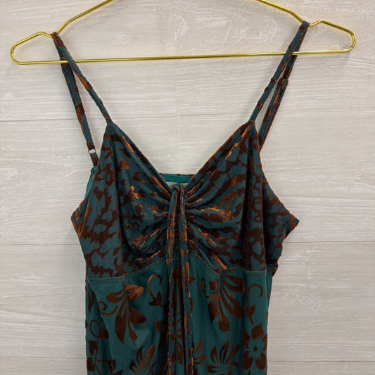 Paparazzi Teal/ Brown Velvet Print Midi Dress Small