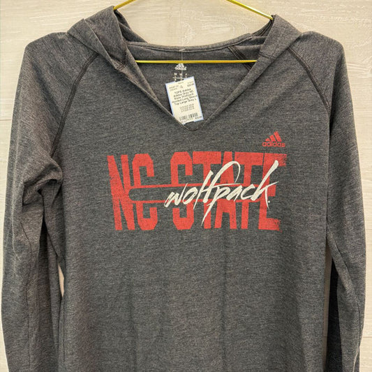 Adidas Grey NC State Wolfpack Hooded Long Sleeve Top Large