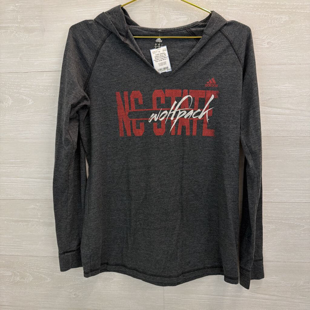 Adidas Grey NC State Wolfpack Hooded Long Sleeve Top Large
