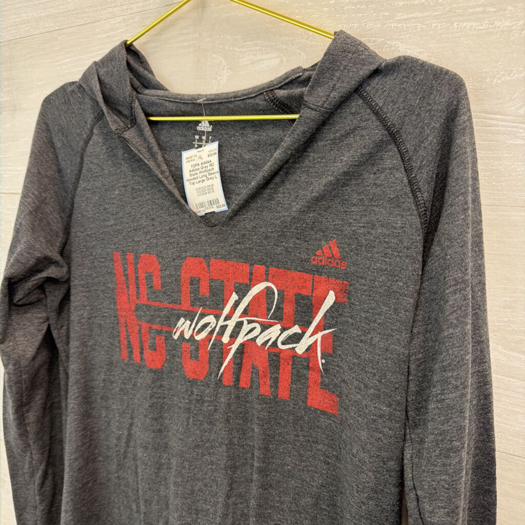 Adidas Grey NC State Wolfpack Hooded Long Sleeve Top Large