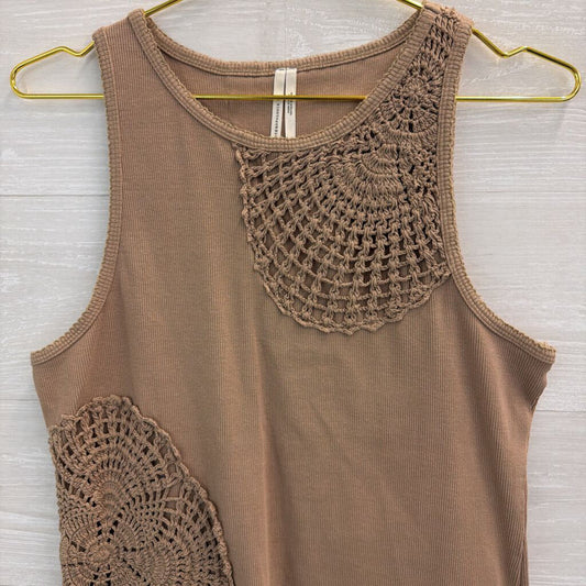 Anthropologie Brown Ribbed Crochet Detail Tank Top Large