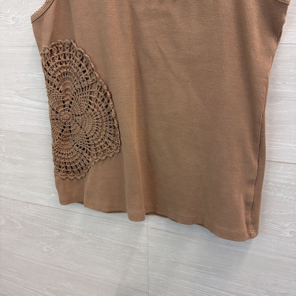 Anthropologie Brown Ribbed Crochet Detail Tank Top Large