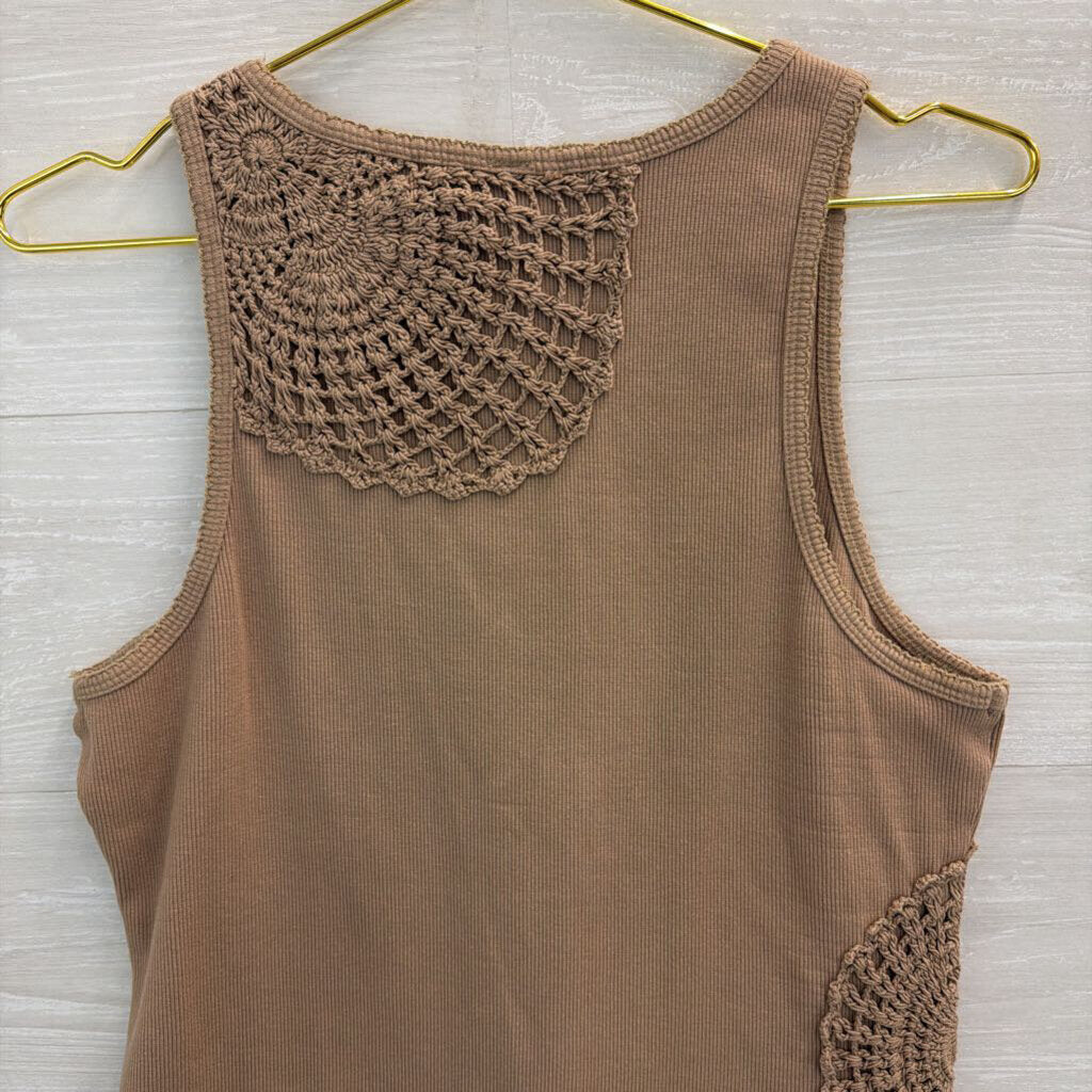 Anthropologie Brown Ribbed Crochet Detail Tank Top Large