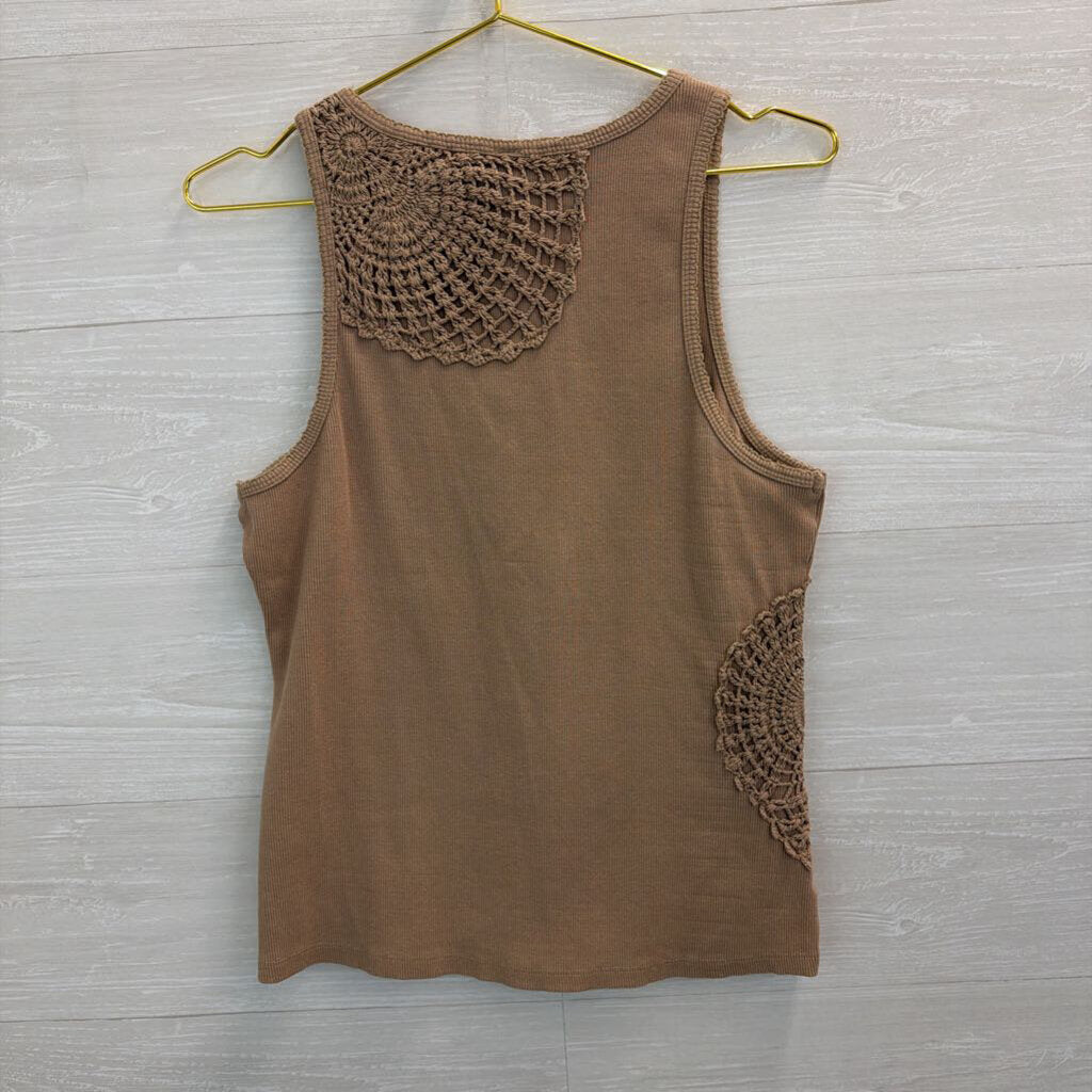 Anthropologie Brown Ribbed Crochet Detail Tank Top Large