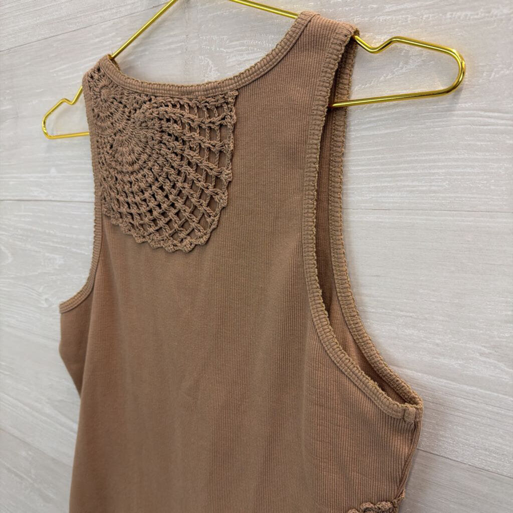 Anthropologie Brown Ribbed Crochet Detail Tank Top Large