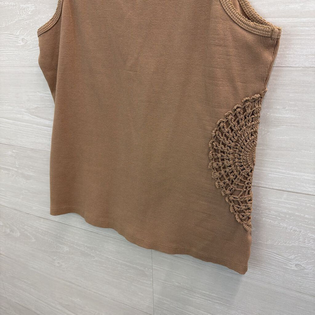 Anthropologie Brown Ribbed Crochet Detail Tank Top Large