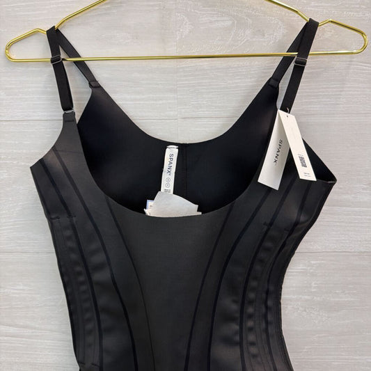 Spanx Black Open Bust Mid Thigh Bodysuit Small