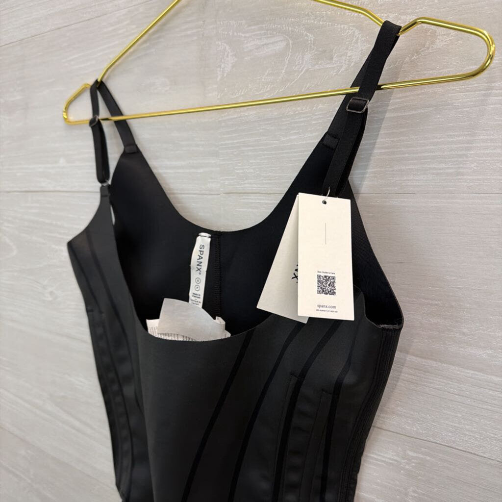 Spanx Black Open Bust Mid Thigh Bodysuit Small