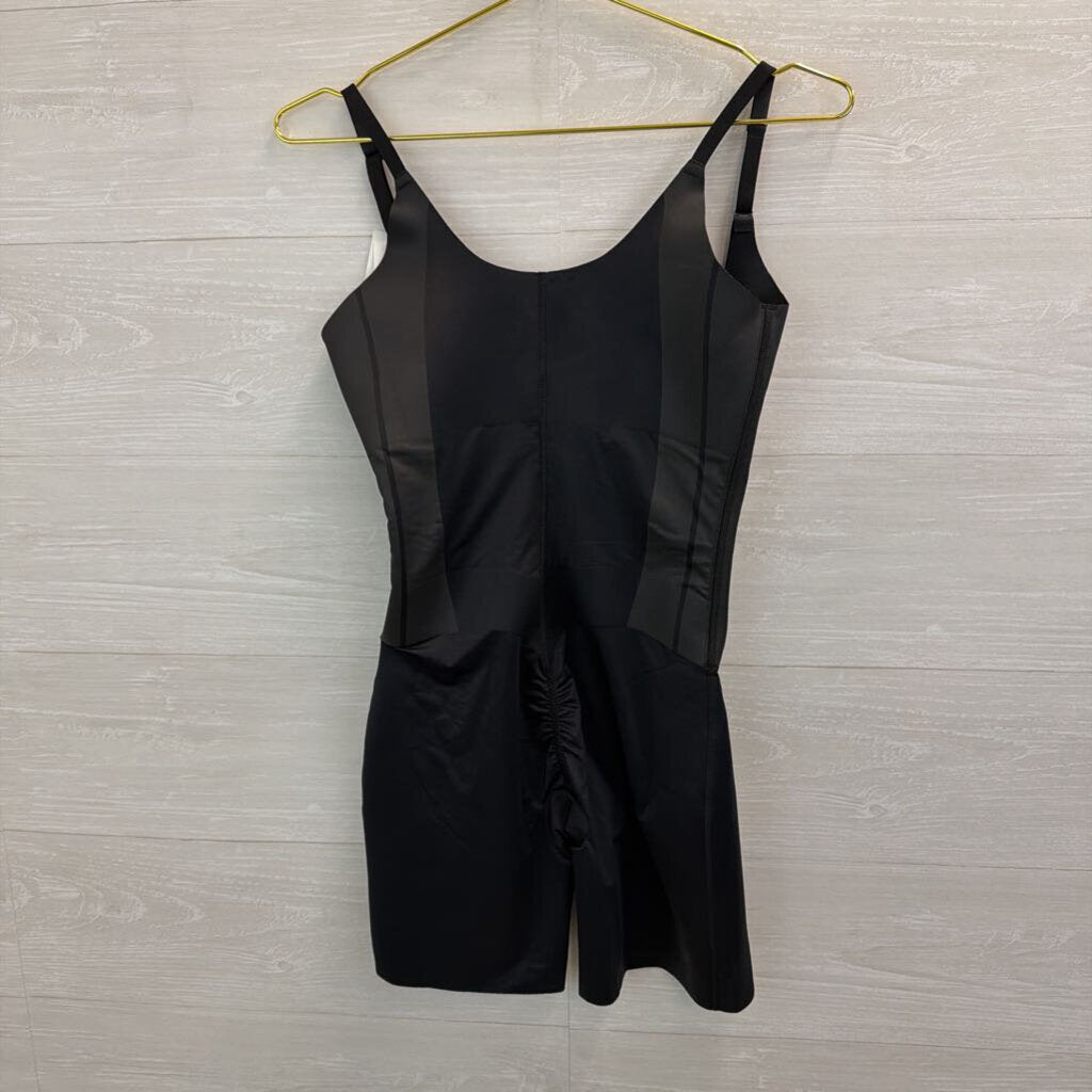 Spanx Black Open Bust Mid Thigh Bodysuit Small