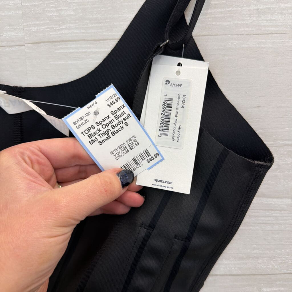 Spanx Black Open Bust Mid Thigh Bodysuit Small