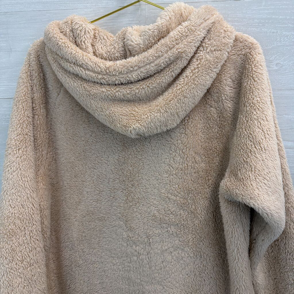 Pink Beige Soft Fuzzy Half Zip Hooded Pullover Medium