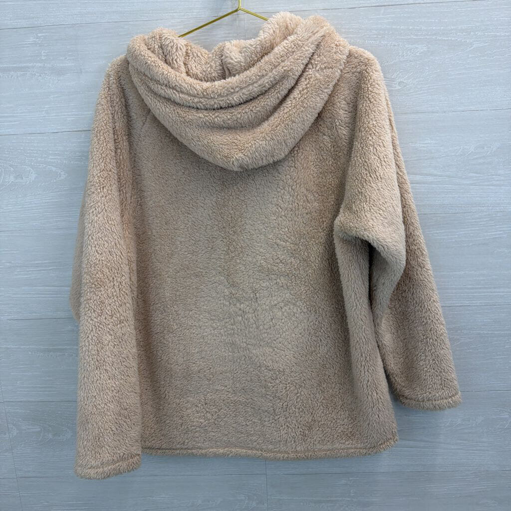 Pink Beige Soft Fuzzy Half Zip Hooded Pullover Medium