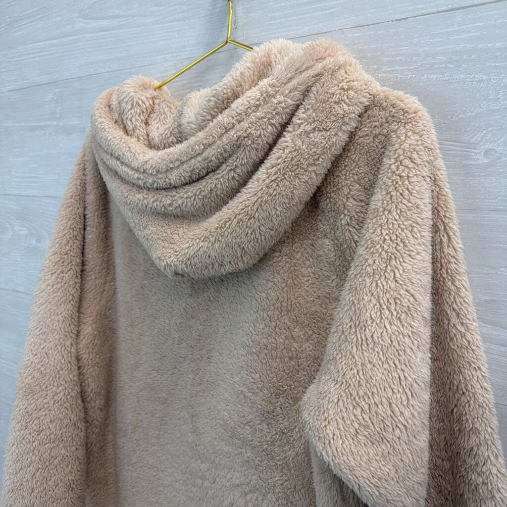 Pink Beige Soft Fuzzy Half Zip Hooded Pullover Medium