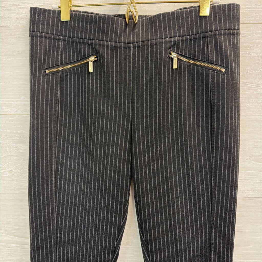 Karl Lagerfeld Black/ Grey Pin Stripe Front Zip Pockets Skinny Leg Pull On Pants Medium