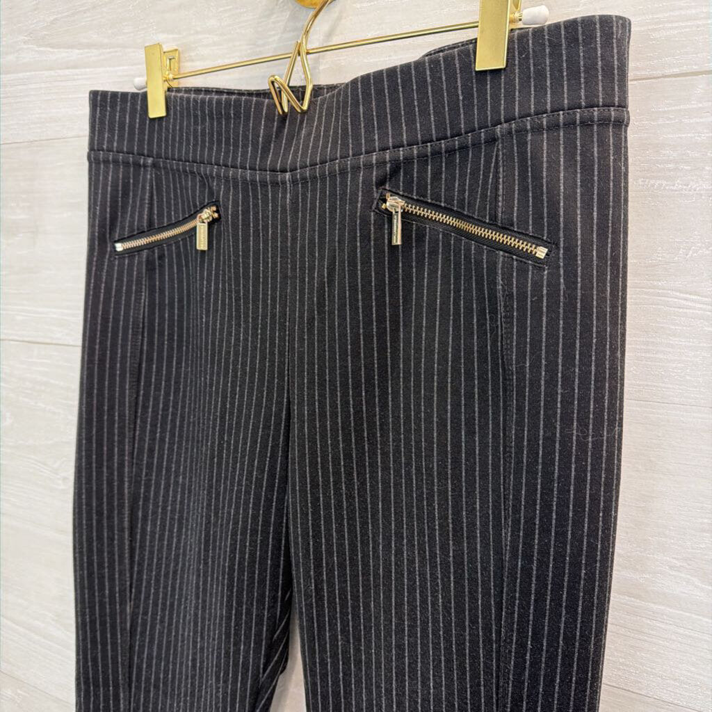 Karl Lagerfeld Black/ Grey Pin Stripe Front Zip Pockets Skinny Leg Pull On Pants Medium